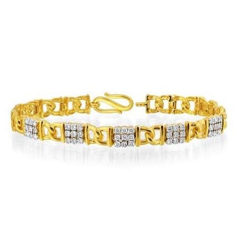 3.60 Carats Prong Set Small Genuine Diamonds Men's Bracelet 14K Yellow Gold