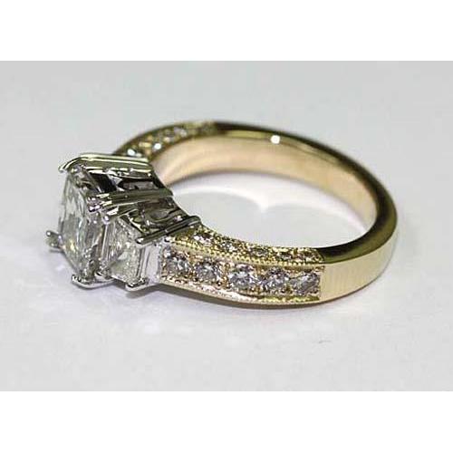 3.65 Carat Vintage Style Three Stone Natural Diamond Ring