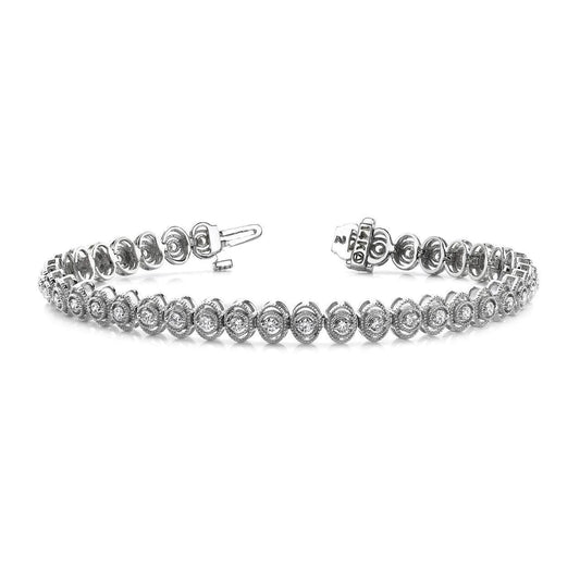 3.80 Carats Vintage Oval Style Link Real Diamond Bracelet 14K White Gold