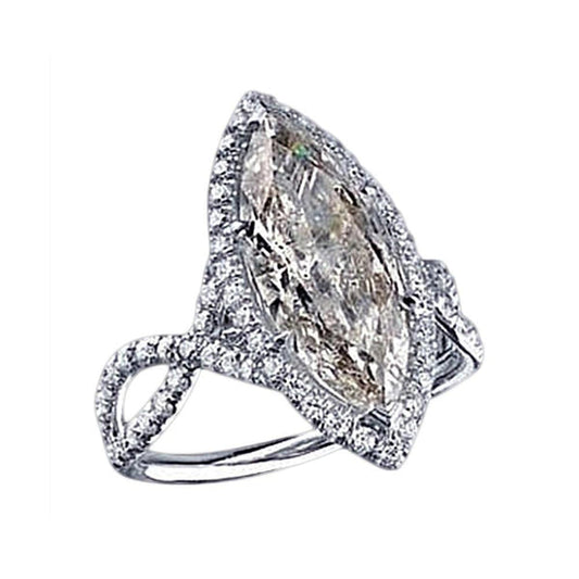 3.91 Carat Marquise Genuine Diamond Pave Fancy Solitaire Ring With Accents