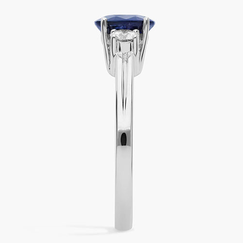 3 Stone Sapphire And Natural Earth Mined Diamonds Ring Anniversary 14K Gold