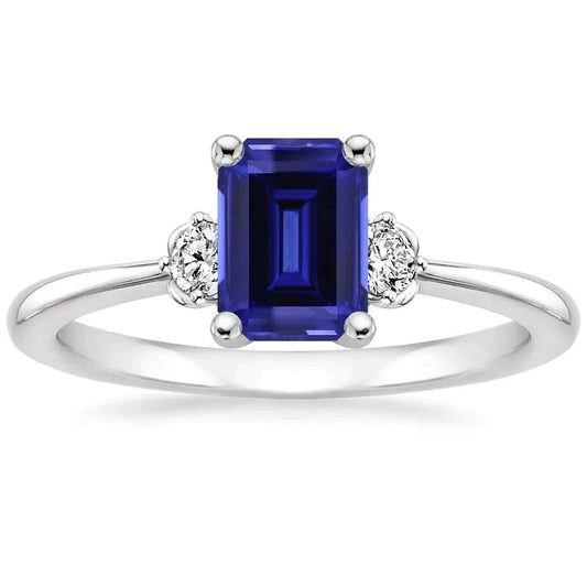 3ct Sapphire Emerald Cut Diamond Ring