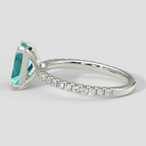3ct Cushion Paraiba Ring with Diamond Shank