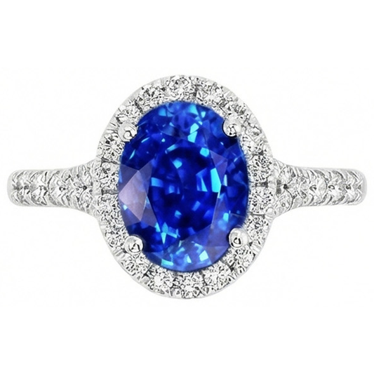4.10 Ct Ceylon Blue Sapphire Natural Earth Mined Diamonds Wedding Ring White Gold 14K