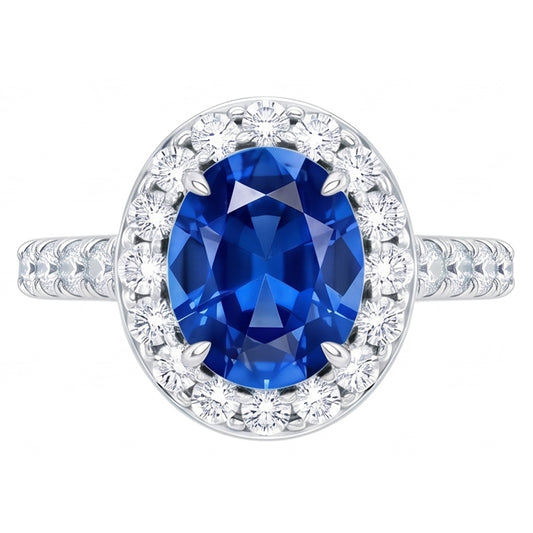4.25 Carats Prong Set Sapphire And Natural Earth Mined DIAMOND ( NOT LAB GROWN )s Ring White Gold 14K
