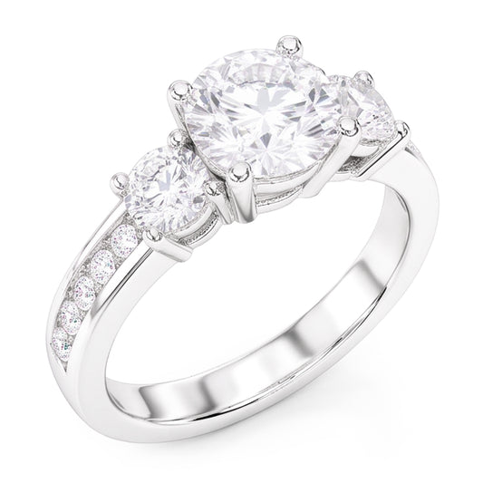 4.25 Carats Round Natural Earth Mined Diamonds 3 Stone Wedding Ring White 14K