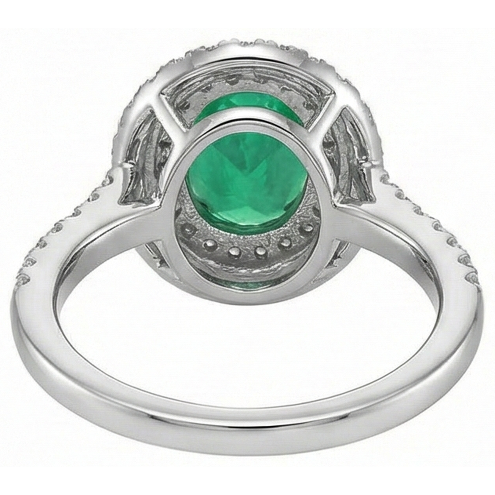 4.35 Carats Green Emerald With Natural Earth Mined DIAMOND ( NOT LAB GROWN )s Ring Double Halo 14K White Gold
