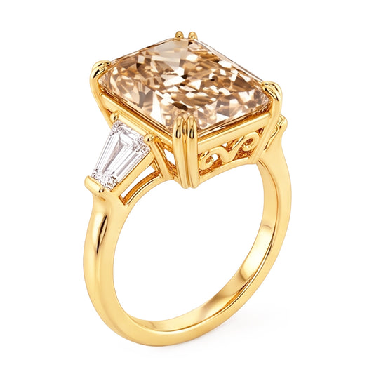 4.40 Ct. Radiant Champagne Real Natural Earth Mined DIAMOND ( NOT LAB GROWN ) Ring Yellow Gold 14KNew