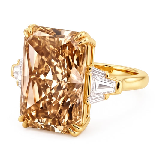 4.40 Ct. Radiant Champagne Real Natural Earth Mined DIAMOND ( NOT LAB GROWN ) Ring Yellow Gold 14KNew