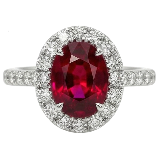 4.5 Ct Oval Cut Ruby And Natural Earth Mined Diamond Ring White Gold Lady Jewellery