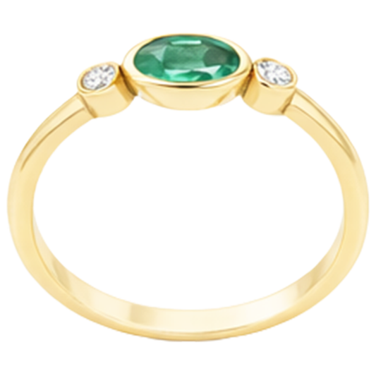 4.50 Carats Bezel Set Green Emerald & Natural Earth Mined Diamond Wedding Ring 3 Stone