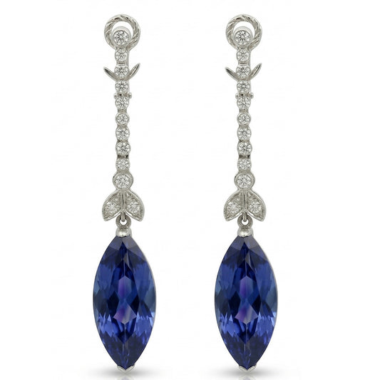 4.50 Carats Marquise Sapphire Natural Earth Mined Diamond Dangle Earrings White Gold 14K