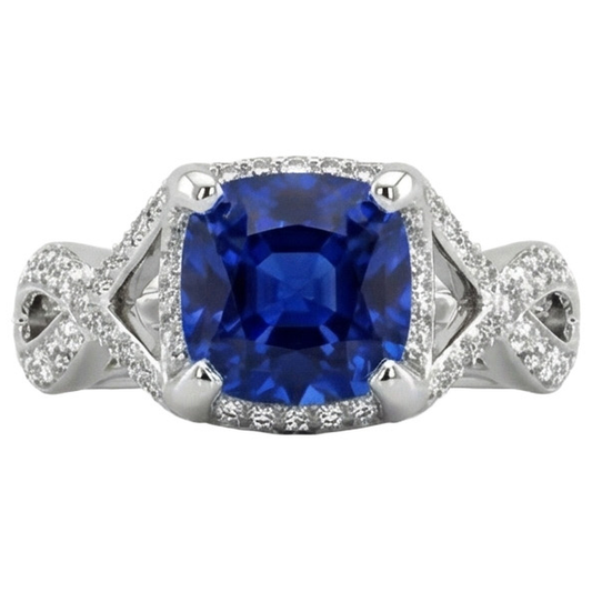 4.50 Carats Sri Lankan Sapphire With Natural Earth Mined DIAMOND ( NOT LAB GROWN )s Ring White Gold 14K