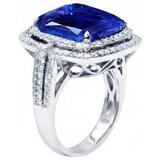 4.50 Ct Cushion Ceylon Blue Sapphire And Round Natural Earth Mined DIAMOND ( NOT LAB GROWN ) Engagement Ring