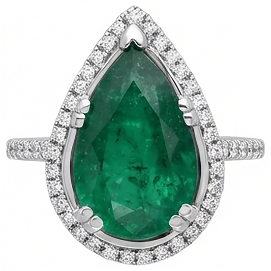 4.50 Ct Green Emerald Gemstone And Natural Earth Mined Diamond Engagement Ring