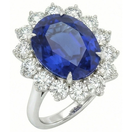 4.60 Ct Sri Lankan Sapphire And Natural Earth Mined DIAMOND ( NOT LAB GROWN )s Ring 14K White Gold