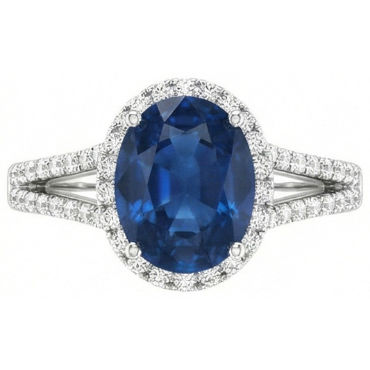 4.65 Carats Oval Ceylon Blue Sapphire Natural Earth Mined Diamond Wedding Ring