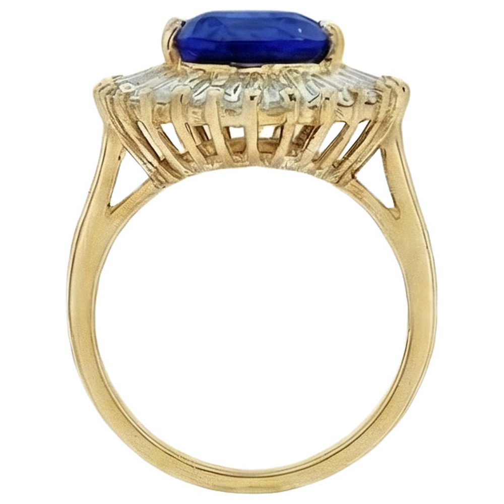 4.71 Carat Sri Lanka Sapphire Baguette Natural Earth Mined Diamonds Yellow Gold 14K Ring