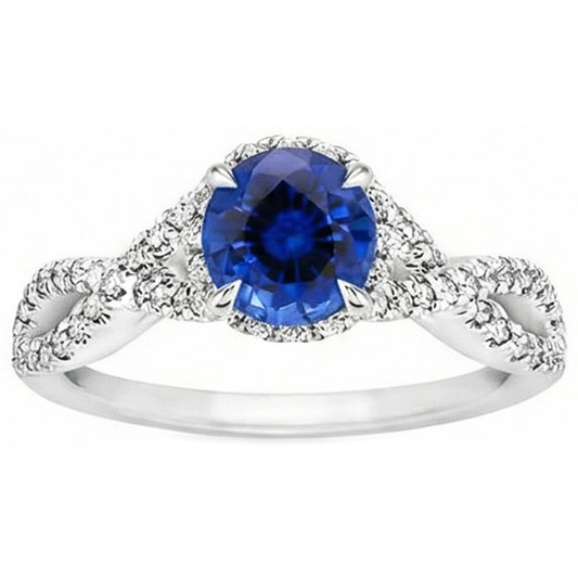 4.85 Ct Sri Lanka Blue Sapphire Halo Natural Earth Mined DIAMOND ( NOT LAB GROWN )s Ring White Gold