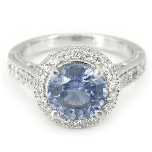 4.86 Ct Round Cut Ceylon Sapphire Natural Earth Mined Diamond Ring White Gold 14K