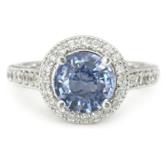 4.86 Ct Round Cut Ceylon Sapphire Natural Earth Mined Diamond Ring White Gold 14K