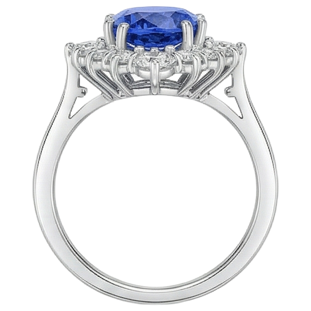 4.90 Ct Oval Tanzanite And Natural Earth Mined Diamonds Ring 14K Gold White