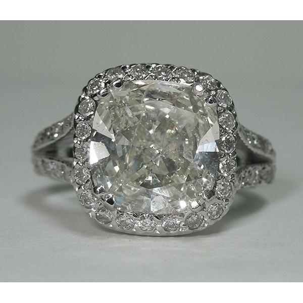 4 Carat Cushion Center Real Diamond Halo Ring White Gold Jewelry