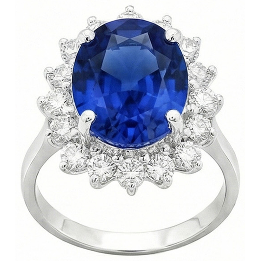 4 Carat Sri Lanka Sapphire Round Natural Earth Mined DIAMOND ( NOT LAB GROWN )s Engagement Ring Gold 14K