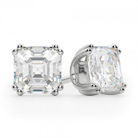 4 Carats Big Real Asscher Cut Diamond Stud Earring White Gold Fine Jewelry