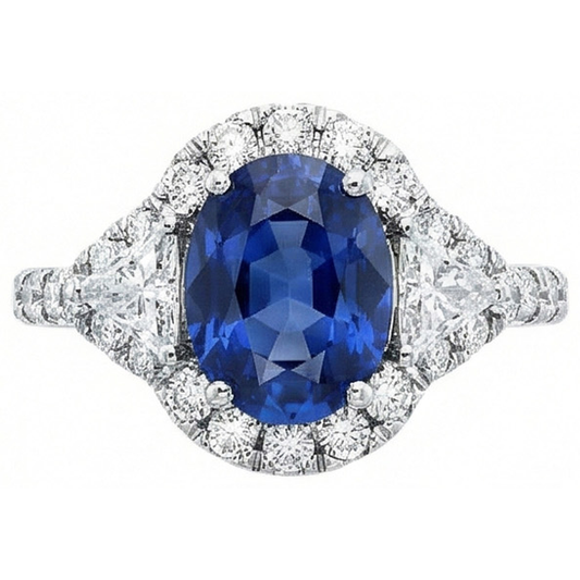 4 Carats Ceylon Sapphire And Natural Earth Mined DIAMOND ( NOT LAB GROWN )s Ring White Gold 14K
