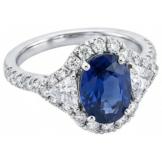 4 Carats Ceylon Sapphire And Natural Earth Mined DIAMOND ( NOT LAB GROWN )s Ring White Gold 14K