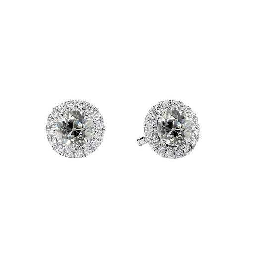 4 Carats Halo Stud Earrings Old Miner Natural Earth Mined Diamonds White Gold 14K Jewellery