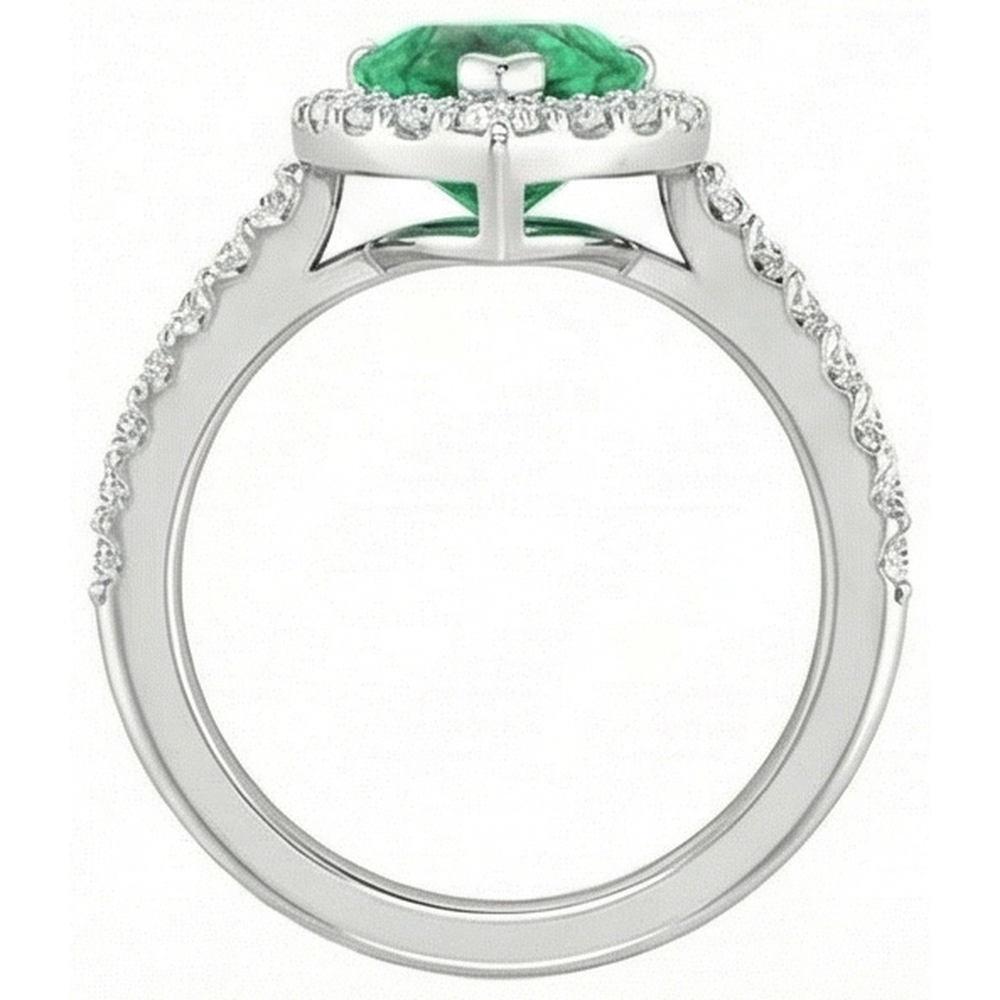 4 Carats Pear Green Emerald & Round Natural Earth Mined Diamond Gemstone Ring White Gold 14K