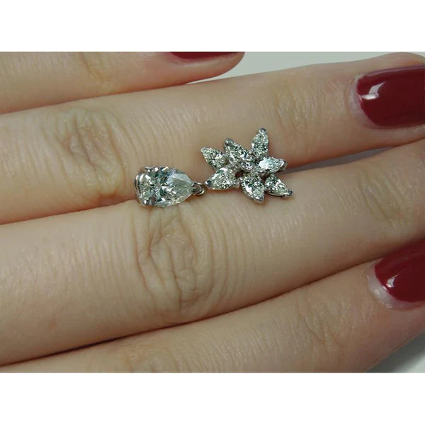 4 Carats Pear Shape Marquise Natural Diamond Dangle Hanging Earrings