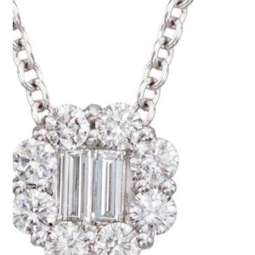 4 Carats Round And Baguette Real Diamond Lady Pendant Solid Gold Jewelry