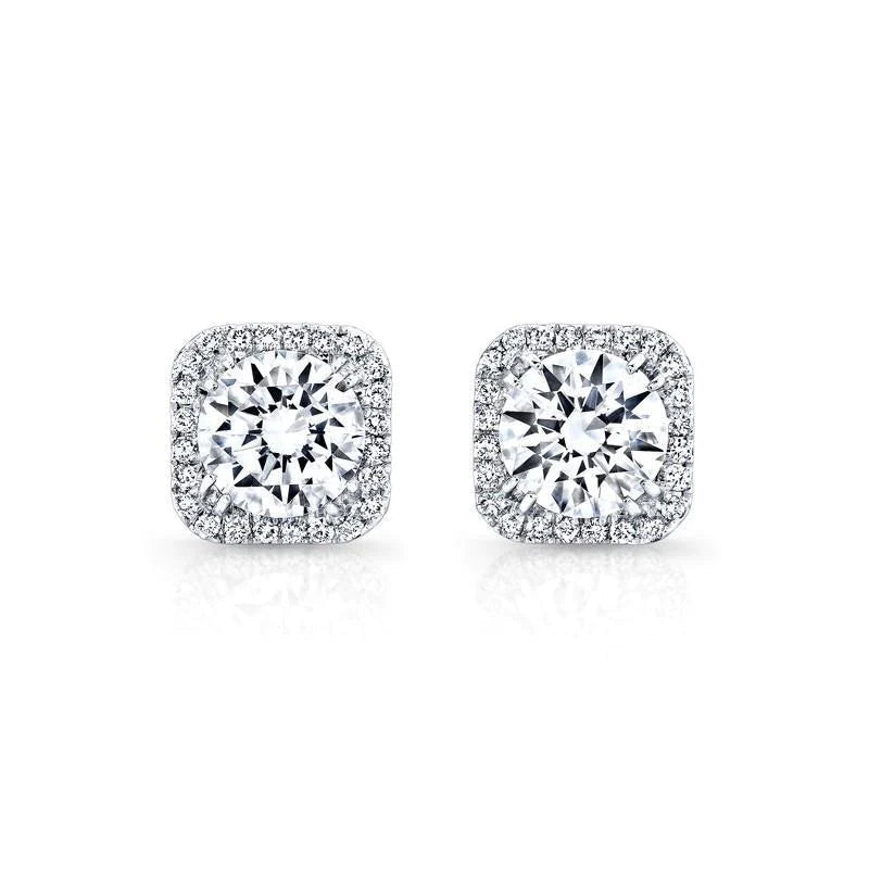 4 Carats Round Cut Real Diamond Stud Halo Earring Fine Gold Women Jewelry