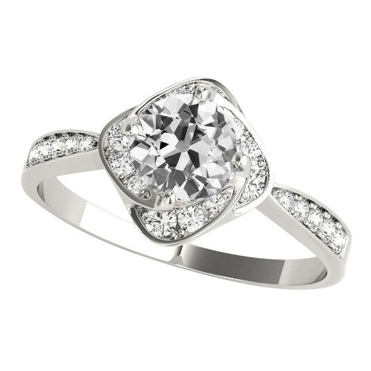 4 Carats Round Old Miner Real Diamond Engagement Ring Floral Style Jewelry
