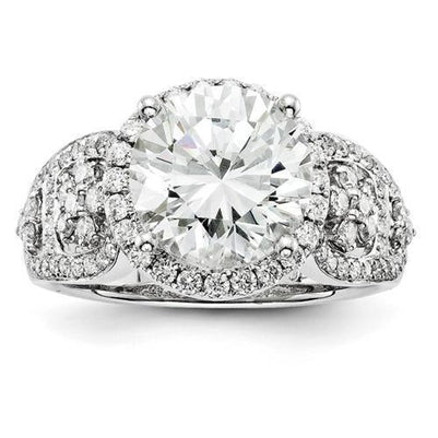 4 Carats Round Shaped Genuine Diamond with Accents Lady Gold Ring