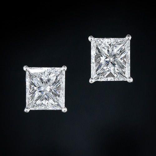 4 Ct Big Princess Cut Prong Set Genuine Diamond Stud Earring