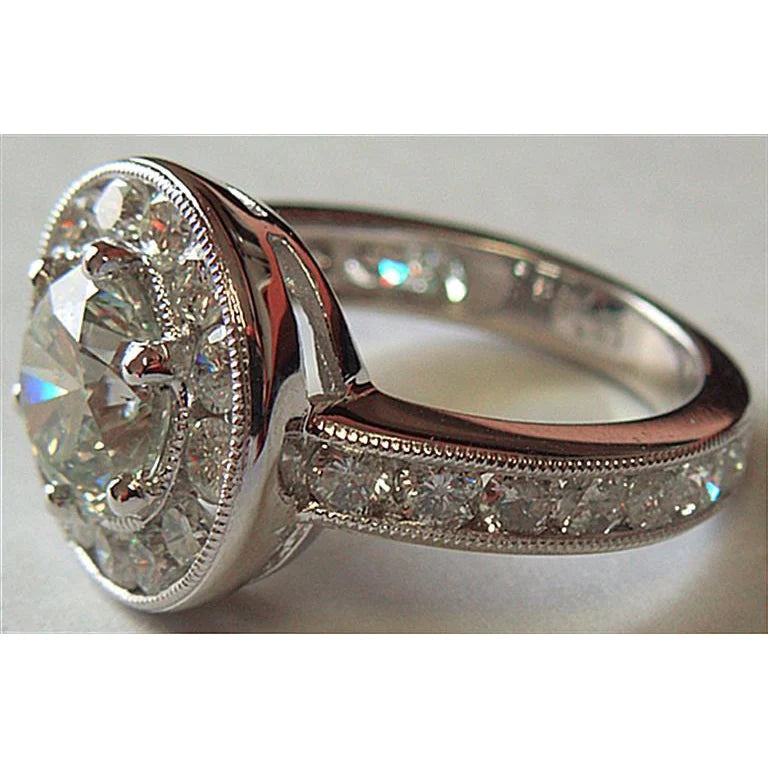 4 Ct Natural Big Diamond Ring Round Diamond Halo Ring Platinum
