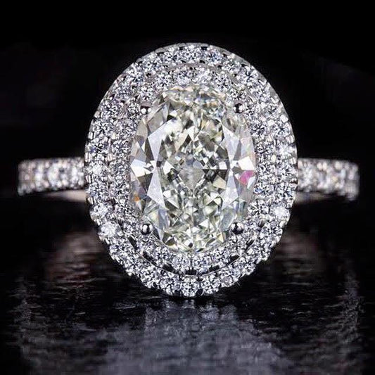 4 Ct Oval Double Halo Ring Natural White Gold Jewelry