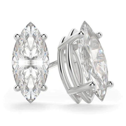 4 Ct Prong Set Marquise Cut Solitaire Real Diamond Stud Earring White Gold