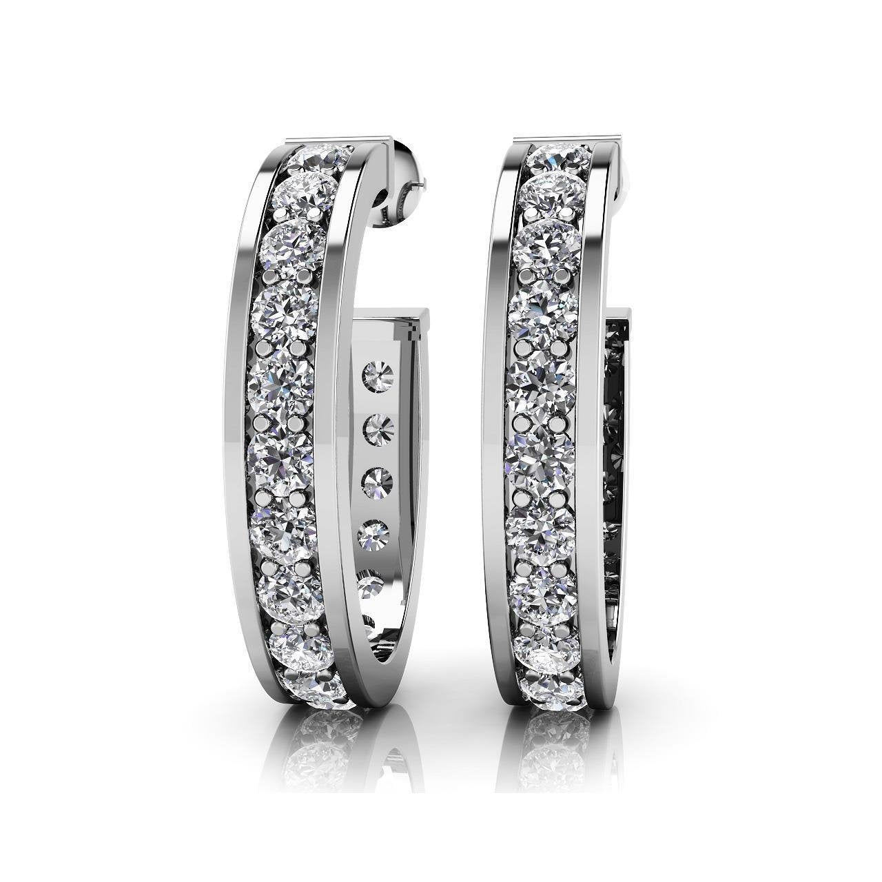 4 Ct Prong Set Round Cut Genuine Diamonds Women Hoop Earrings White Gold 14K