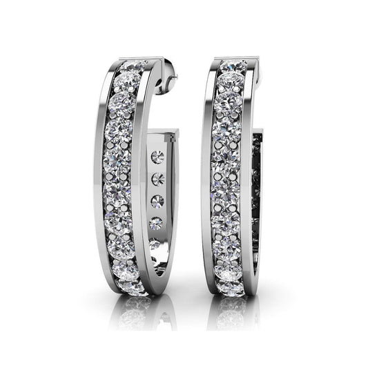 4 Ct Prong Set Round Cut Genuine Diamonds Women Hoop Earrings White Gold 14K
