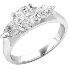4 Ct Round And Pear Cut Real Diamond 3 Stone Wedding Ring New