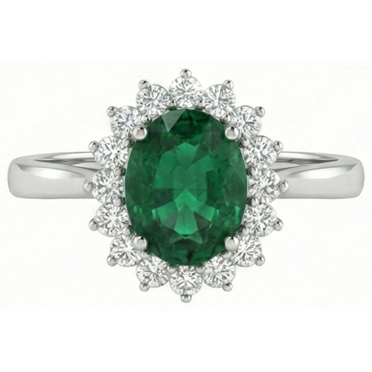 4 Ct. Solitaire With Accent Green Emerald And Natural Earth Mined Diamonds Ring White Gold 14K