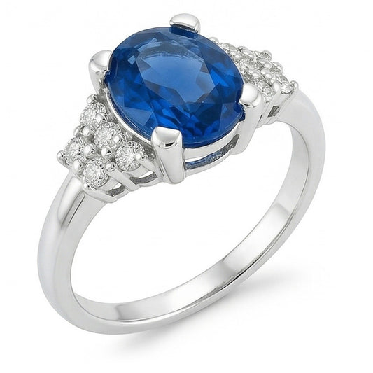 4 Ct Sri Lanka Blue Sapphire And Natural Earth Mined Diamond Ring White Gold 14K