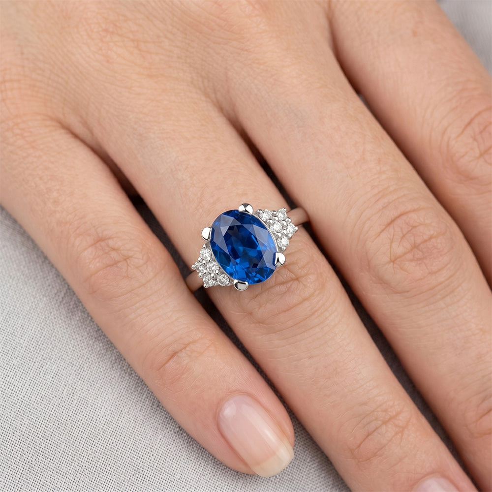 4 Ct Sri Lanka Blue Sapphire And Natural Earth Mined Diamond Ring White Gold 14K