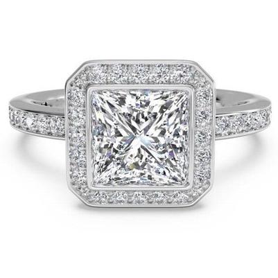 4 Ct. Princess & Round Genuine Diamond Halo Ring 14K WG With Diamonds