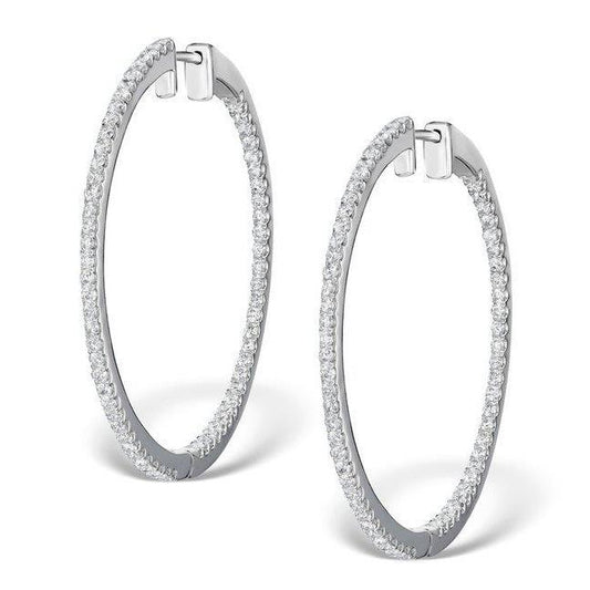4.10 Carats Round Real Brilliant Cut Diamonds Women Hoop Earrings Gold